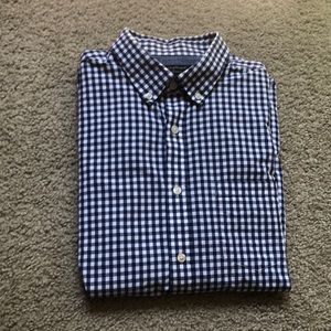 Banana Republic Checkered Navy White Mens Slim Fit Long Sleeve Button Down